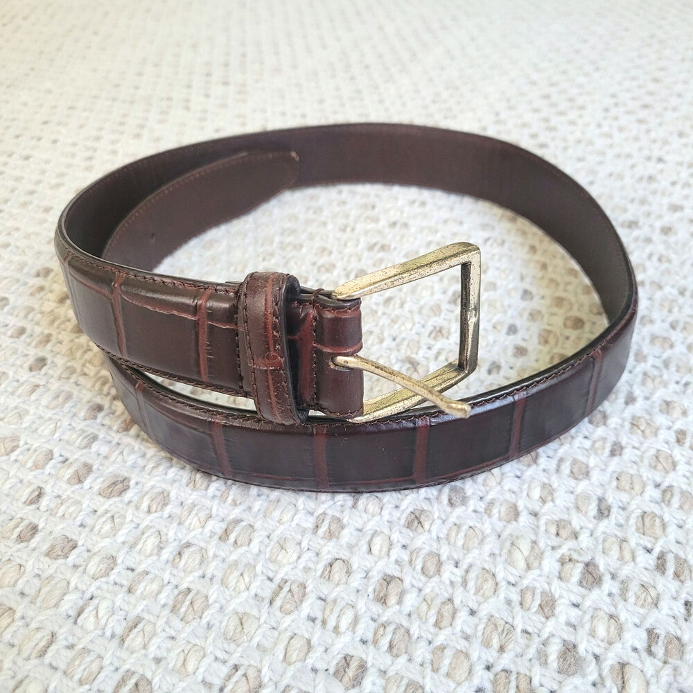 J. McLaughlin Mens 34 Dark Brown Crocodile Leather Belt Formal